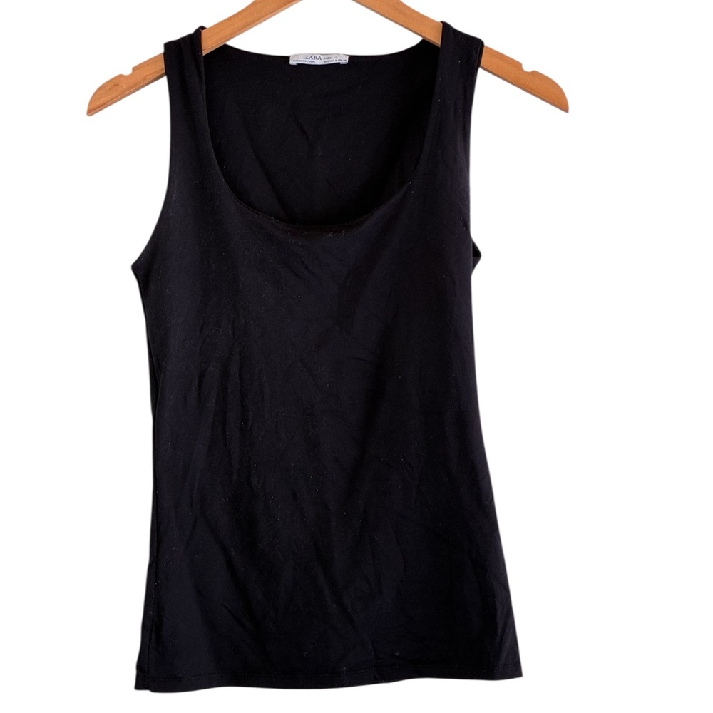 Zara | Black scoop neck fitted basic sleeveless tank top